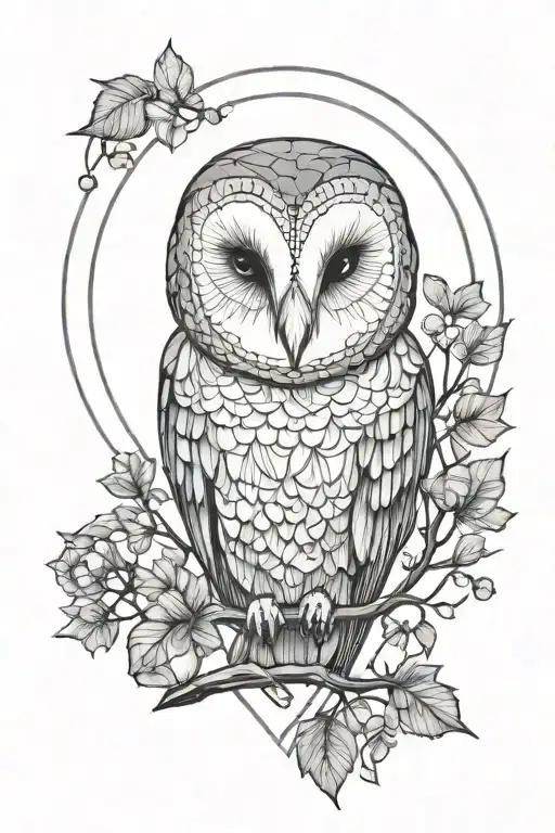 barn owl moon tree heart tattoo design idea