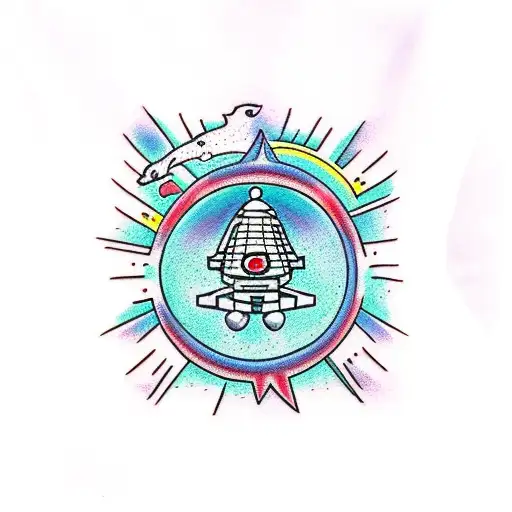 Ufo pulling dog tattoo design idea