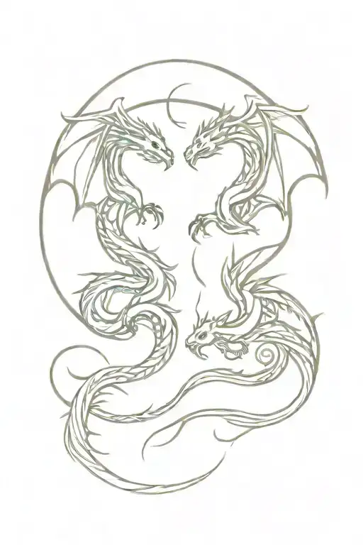 entertwined dragons with lightning  tattoo design idea