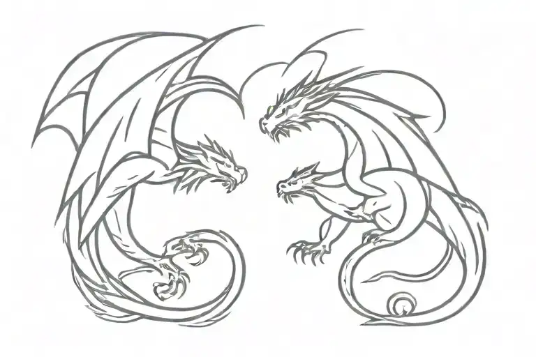 two dragons with lightning storm tattoo design idea