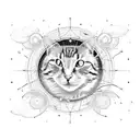 A sun-shaped cat constellation surrounded by swirling smoke tattoo design idea