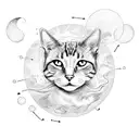 A sun-shaped cat constellation surrounded by swirling smoke tattoo design idea