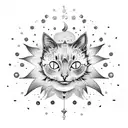 A sun-shaped cat constellation surrounded by swirling smoke tattoo design idea