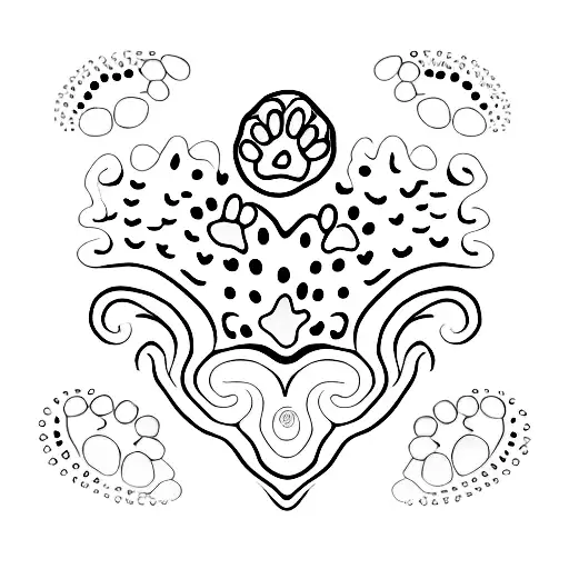 A simple and elegant design of your dog's paw print surrounded by tiny seashells, capturing your love for your pet and the beach. tattoo design idea