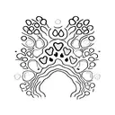 A simple and elegant design of your dog's paw print surrounded by tiny seashells, capturing your love for your pet and the beach. tattoo design idea