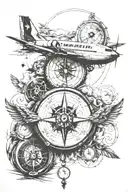 aviation, compass, clock, travel, dog, dates, full sleeve. tattoo design idea