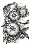 aviation, compass, clock, travel, dog, dates, full sleeve. tattoo design idea
