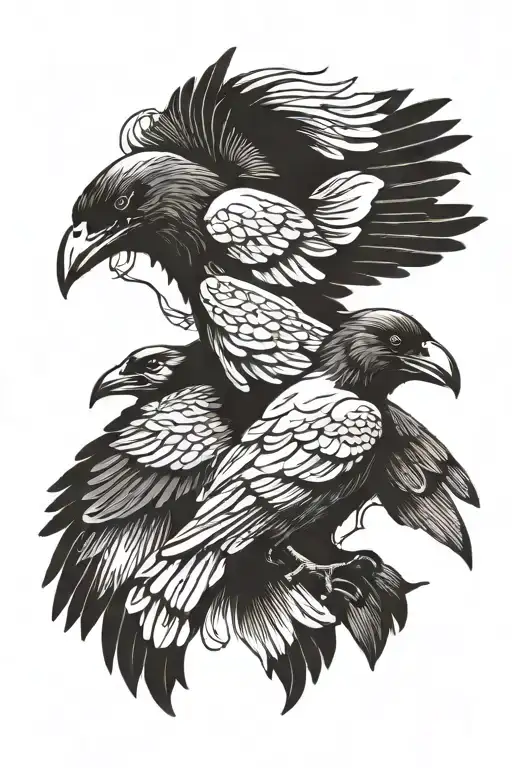 2 crows with open beaks tattoo design idea