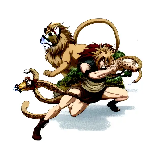 Lion an snake fighting  tattoo design idea