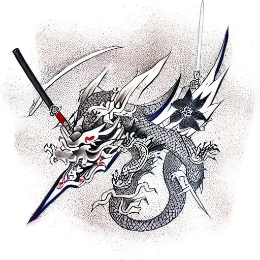 Samurai and dragon tattoo design idea
