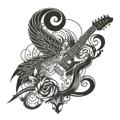 A queer-themed tattoo with a music motif in blackwork style tattoo design idea