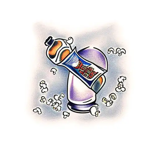 bottle of poison with popcorn tattoo design idea