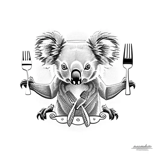 koala with fork  tattoo design idea