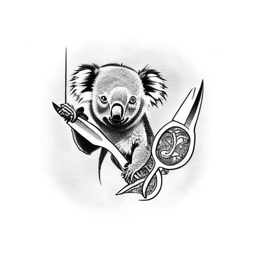 koala killing a dragon with fork tattoo design idea