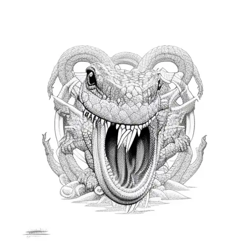 ouroborus eating its tail tetris blocks body black and white tattoo design idea