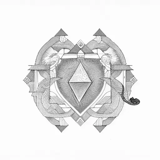 ouroborus tetris inspired black and white tattoo design idea