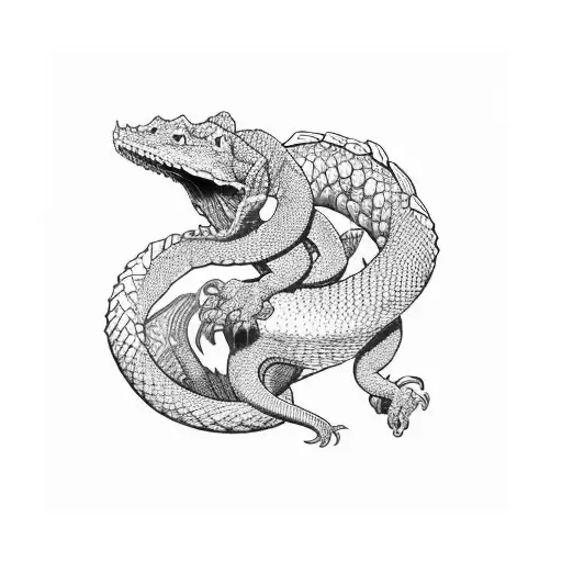 ouroborus eating its tail tetris blocks body black and white tattoo design idea