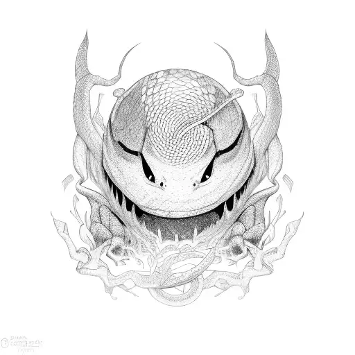 ouroborus eating its tail tetris blocks body black and white tattoo design idea