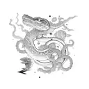 ouroborus tetris inspired black and white tattoo design idea