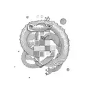 ouroborus tetris inspired black and white tattoo design idea