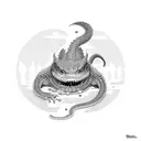 ouroborus eating its tail tetris blocks body black and white tattoo design idea