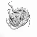 ouroborus eating its tail tetris blocks body black and white tattoo design idea