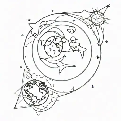 sun moon star earth globe tattoo design idea