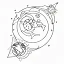 sun moon star earth globe tattoo design idea