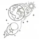 sun moon star earth globe tattoo design idea