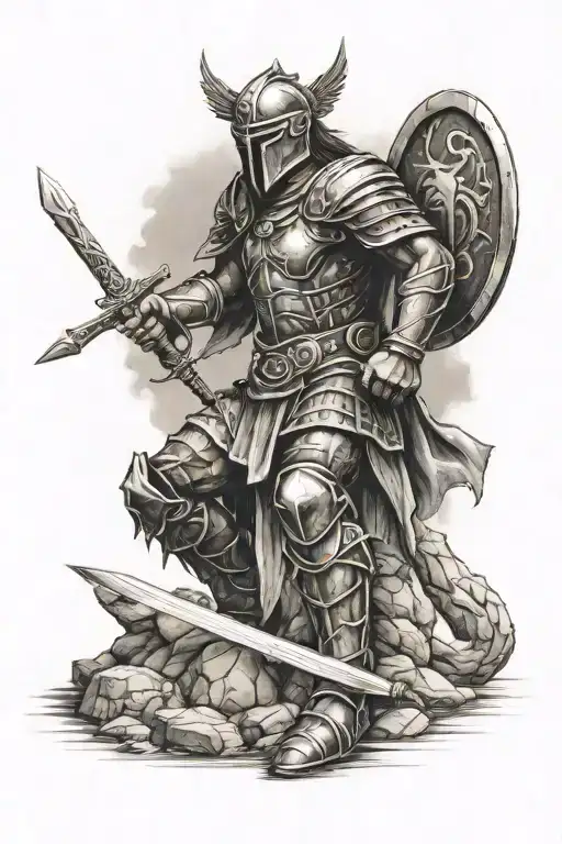 warrior christian kneelong tattoo design idea