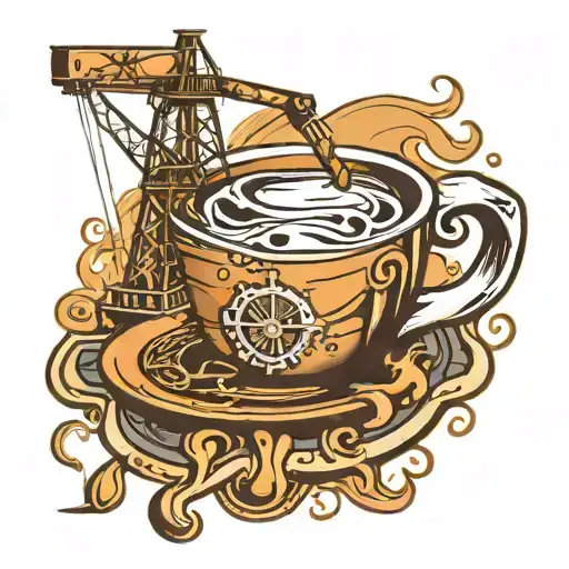 oil rig and coffee cup tattoo design idea