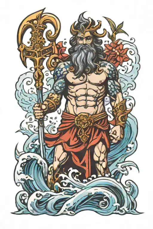 poseidon holding the trident tattoo design idea
