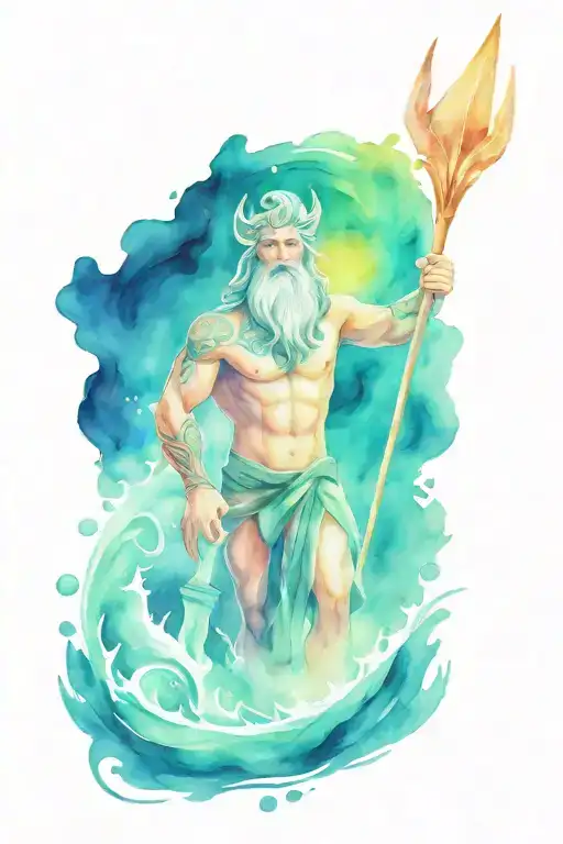 poseidon holding the trident tattoo design idea