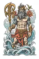 poseidon holding the trident tattoo design idea