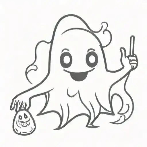 cartoon ghost saying a pun about being dead tattoo design idea