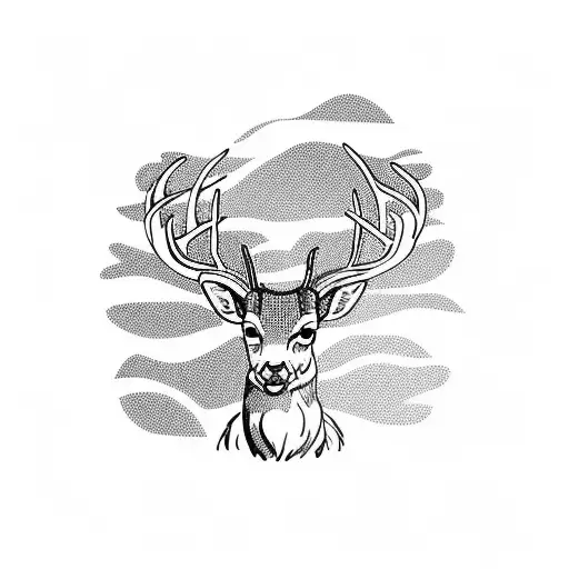 Deer with big horns and forest background tattoo design idea