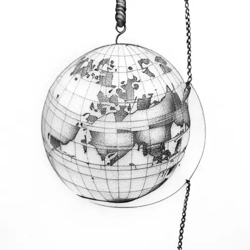 a woman in a swing hanging from a world globe tattoo design idea