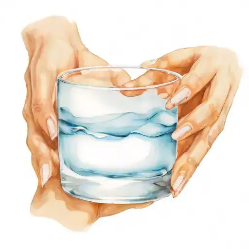 glass half full half empty blue water grey ice tattoo design idea