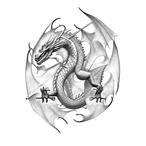 dragon + zodiac sign gemini tattoo design idea