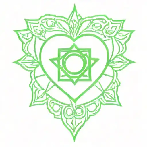 heart chakra symbol small with a bit touch of green and marijuana I want it small and minimalist  tattoo design idea