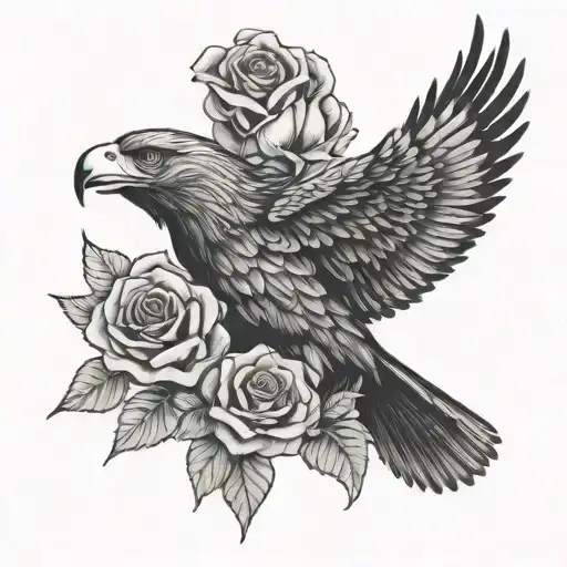 Eagle, rose, lion tattoo design idea