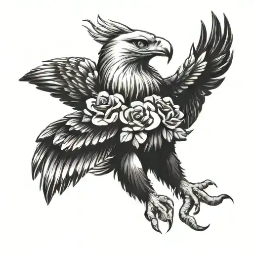 Eagle, rose, lion tattoo design idea