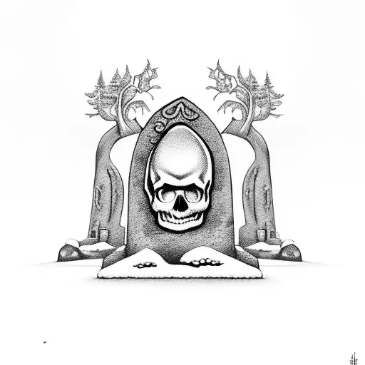 tombstones with skulls in the forest tattoo design idea