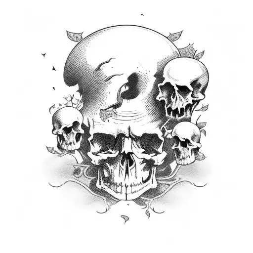 graveyard with skulls in the forest tattoo design idea
