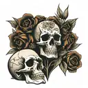 SKULL AND FLOWERS AND WHISKEY BOTTLE tattoo design idea