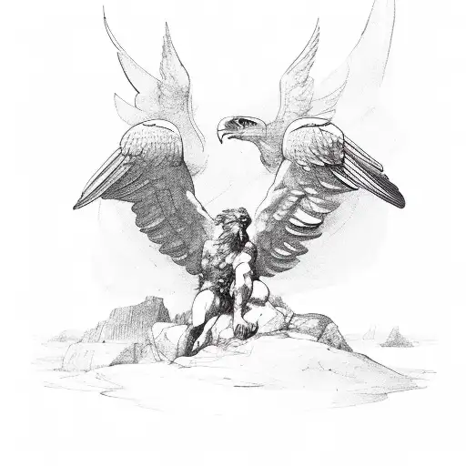 Prometheus greek Titian with fire and small eagle tattoo design idea