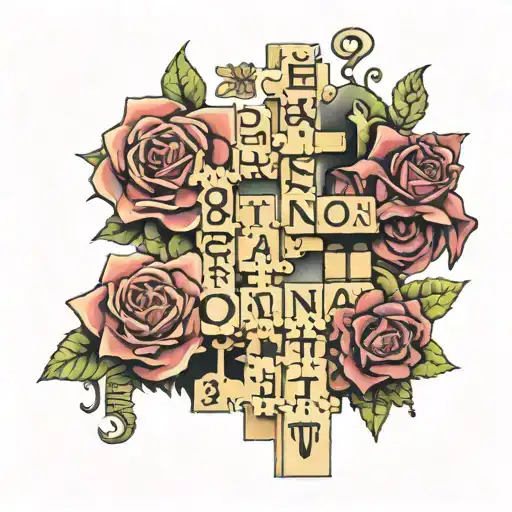 A word tattoo using the names Veronica, Barbara, Treena and Evelyn similar to a crossword puzzle tattoo design idea