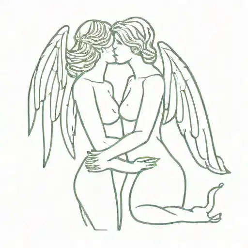 Kissing angels tattoo design idea