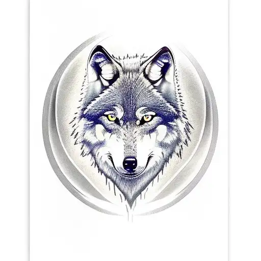 Wolf mit Bunten Augen Mond Wald Kirche Berg tattoo design idea