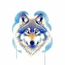 Wolf mit Bunten Augen Mond Wald Kirche Berg tattoo design idea